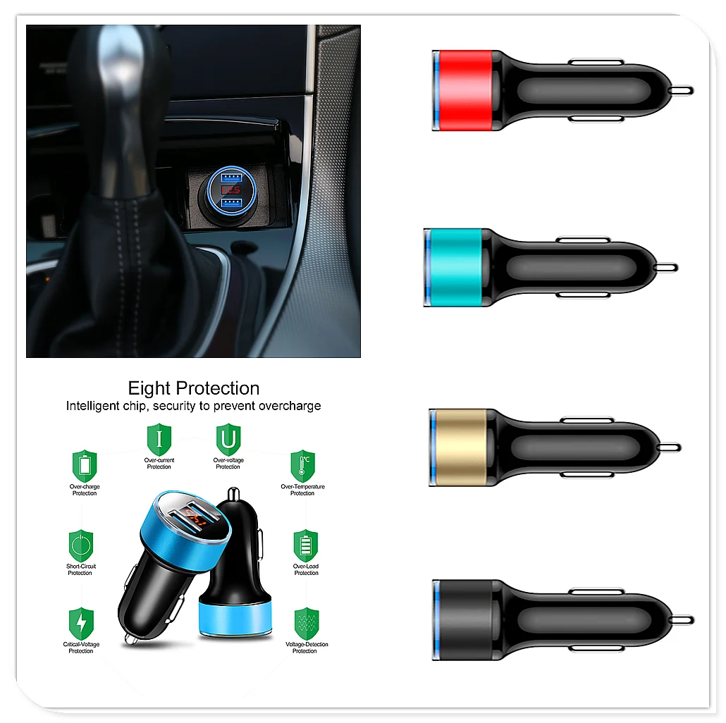 Автомобильное светодиодное USB зарядное устройство цифровой адаптер питания для