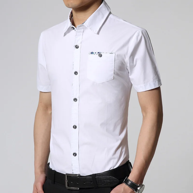 2019 Мужская рубашка из однотонного цвета с коротким рукавом рубашки Формальные