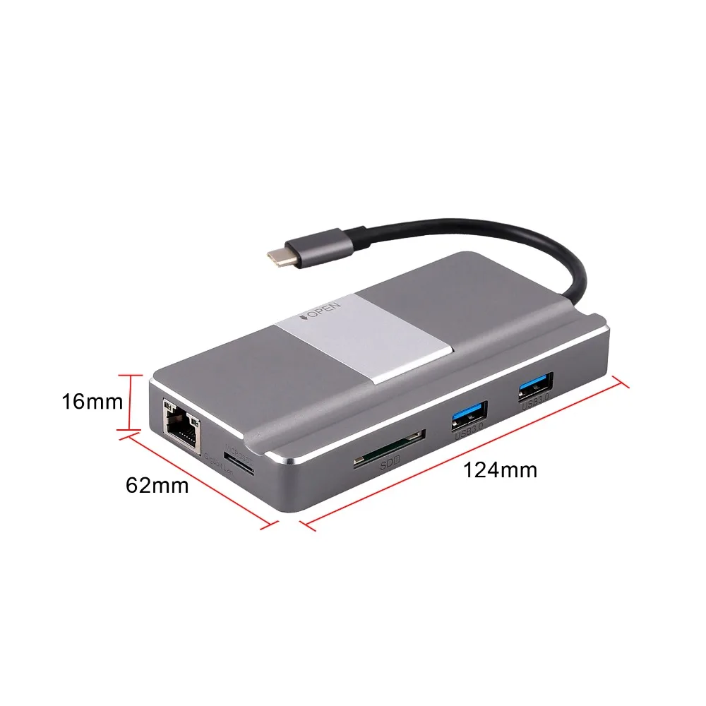 Концентратор eSYNiC 8 в 1 Type-C с портом Ethernet 4K USB C порт HDMI SD/TF картридер для Mac Pro и других