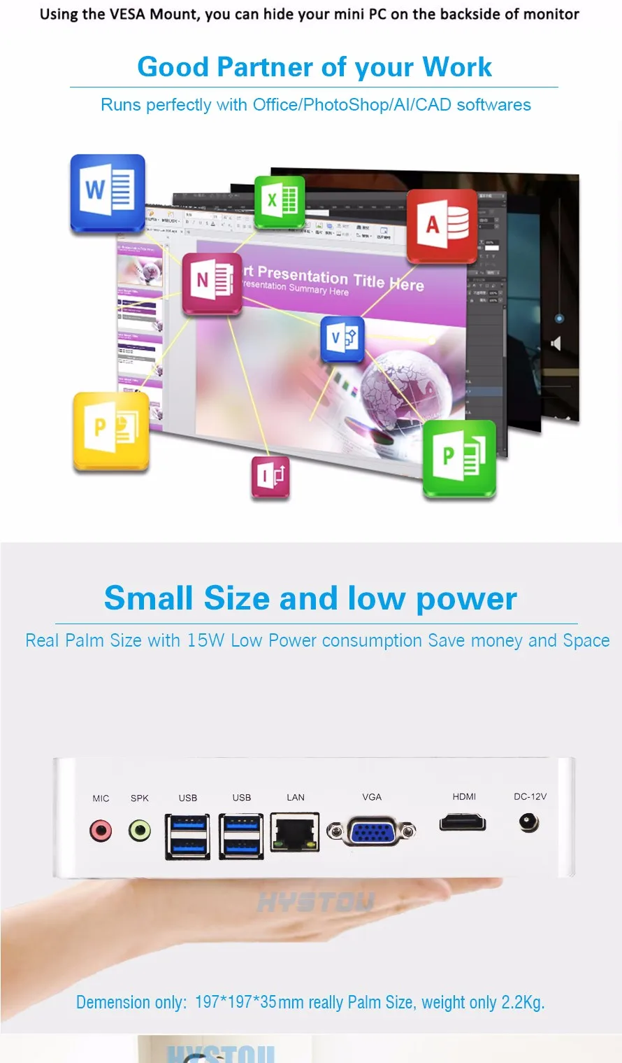12 В 7100U 4500U 4200U 7200U 8250U 4 к безвентиляторный мини ПК с HDMI VGA
