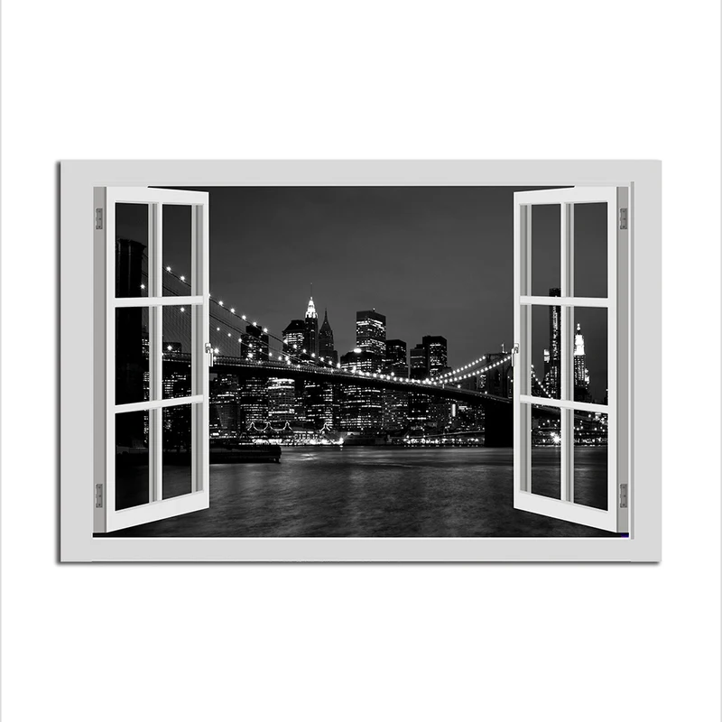Modern 3D Window Cityscape Wall Art Beautiful City View Decorative Stickers For Kids Bedroom Living Room Decal | Дом и сад