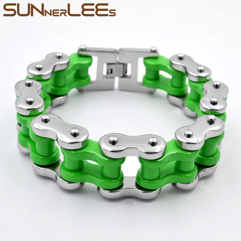 SUNNERLEES 316L браслет из нержавеющей стали 22 мм огромный Байкерский велосипед цепь