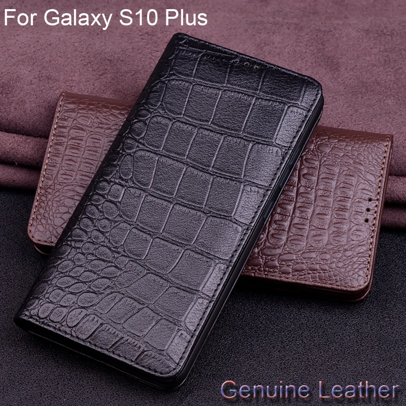

Luxury Genuine Leather Crocodile Pattern Cases For Samsung Galaxy S10 Plus Leather Protection Shell Slim Back Cover SM-G9750