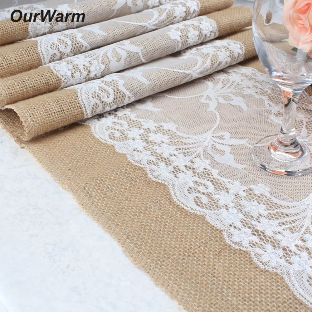 OurWarm 275x30 см деревенские Свадебные мешковины настольная дорожка натуральный джут винтажный, из мешковины украшение для свадебного банкета отель вечерние принадлежности