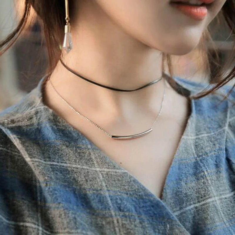 Новейшие модные ювелирные аксессуары ошейник из медного сплава Двухслойное ожерелье для влюбленных пар N138