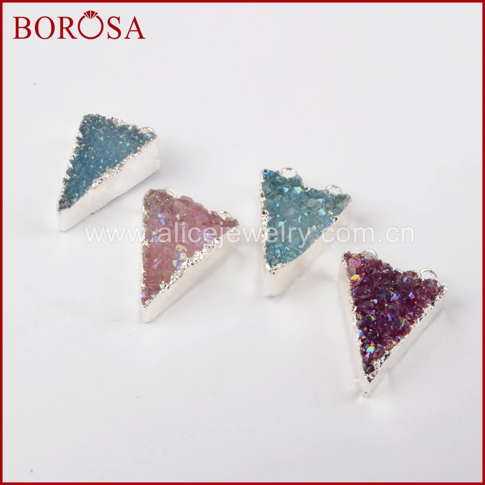 BOROSA треугольник натуральный серебристый цвет Drusy Кристалл чистого