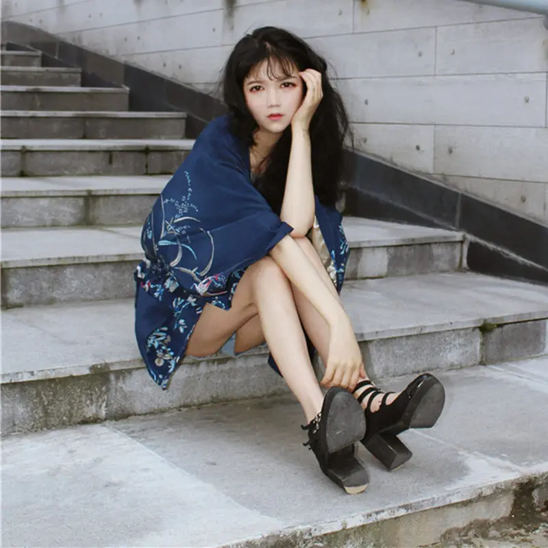 Новинка 2018 модное женское кимоно в японском стиле с обычным принтом рукавами