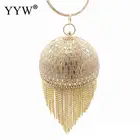 Женские клатчи с бриллиантами и кисточками, вечерние сумки золотистого цвета, свадебная сумка с металлическими кристаллами, сумка на плечо для невесты, сумочка-клатч с ремешком