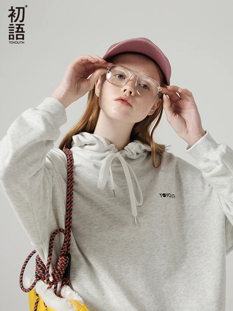 Toyouth Harajuku, Женская Толстовка и худи, женские, большие размеры, с буквенным принтом, одноцветные, на шнурке, с капюшоном, повседневные толстовки для девочек