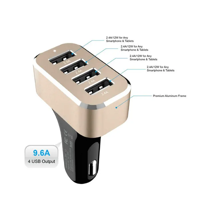 Ldnio 9.6A 4 порта Быстрая зарядка микро USB Автомобильное зарядное устройство с