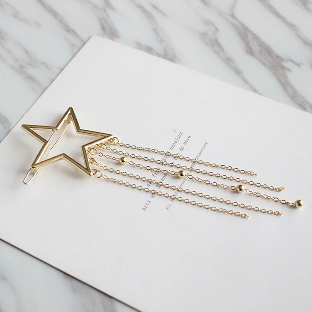 

Fashion Star Hair Pin Hollowed Pentagram Tassels Hair Clip Alloy Women Charm