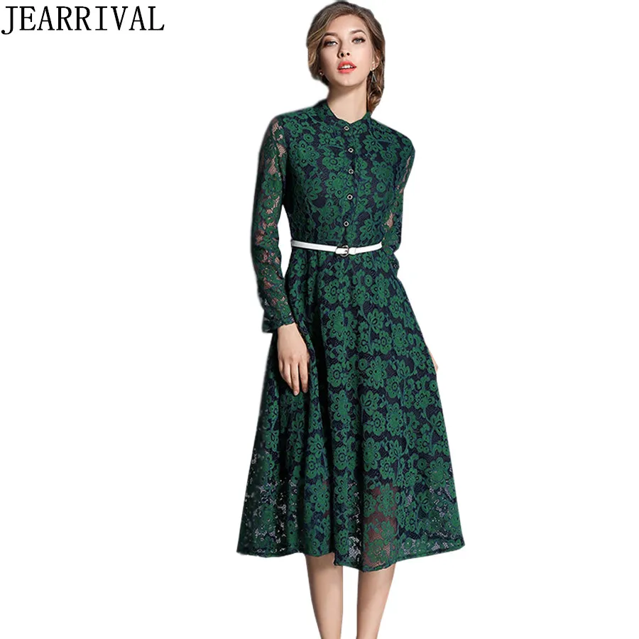 2017 осеннее платье элегантное женское кружевное с длинным рукавом винтажное