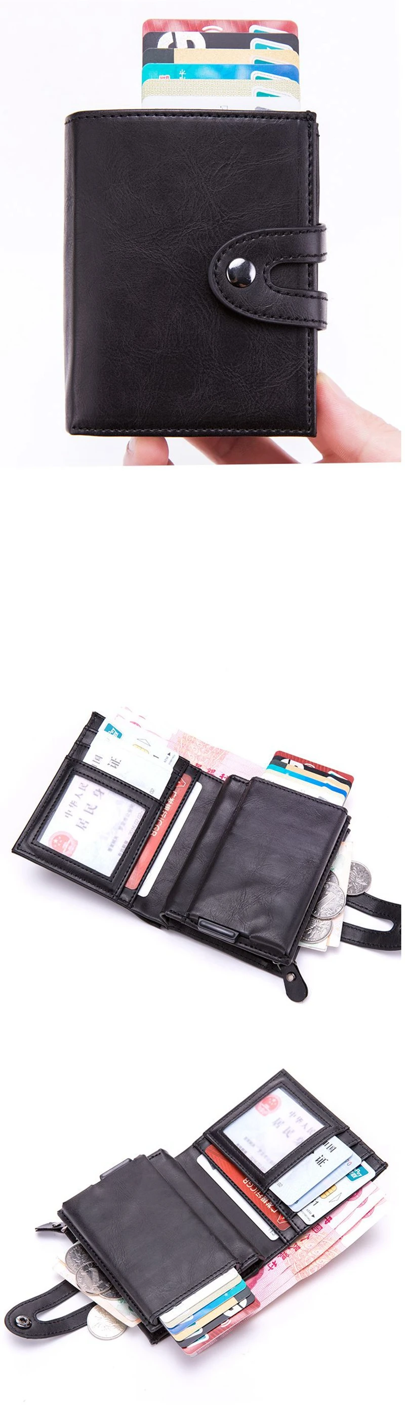 Алюминиевый Rfid кредитный держатель для карт, кошельки для мужчин и женщин, держатель для ID наличных денег на молнии, кошельки для монет, кошелек для ключей, кожаный RFID мини-кошелек
