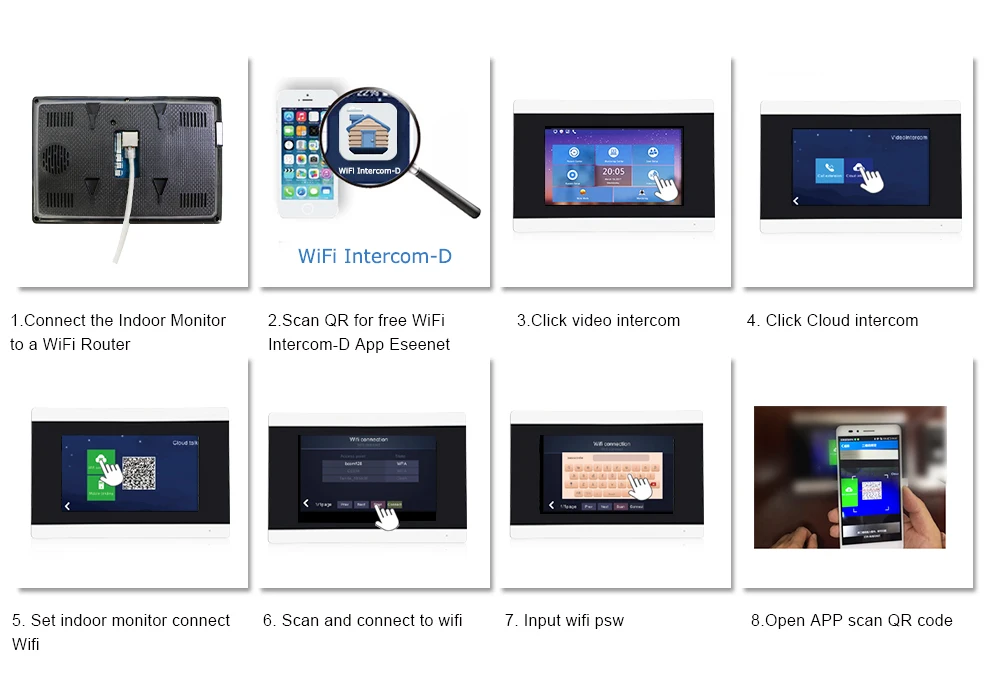 JeaTone 7 ''сенсорный экран wifi IP видео домофон видеодомофон дверной звонок квартира система контроля доступа Обнаружение движения 1-2