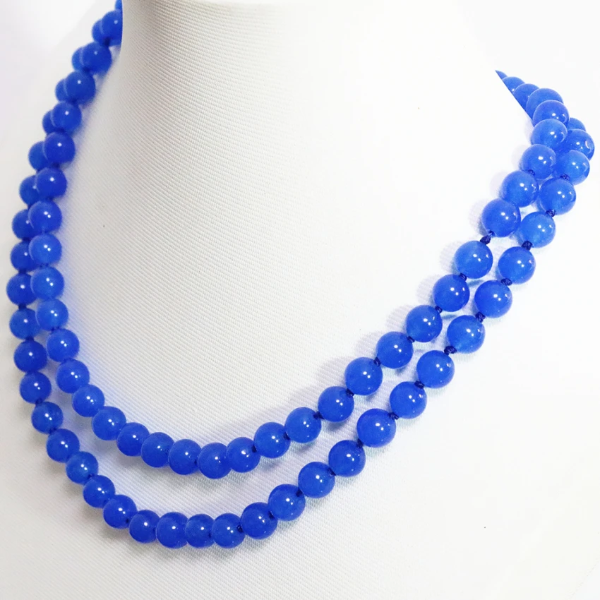 Новая мода синий нефриты халцедон полудрагоценный камень 36 дюймов в длину цепи