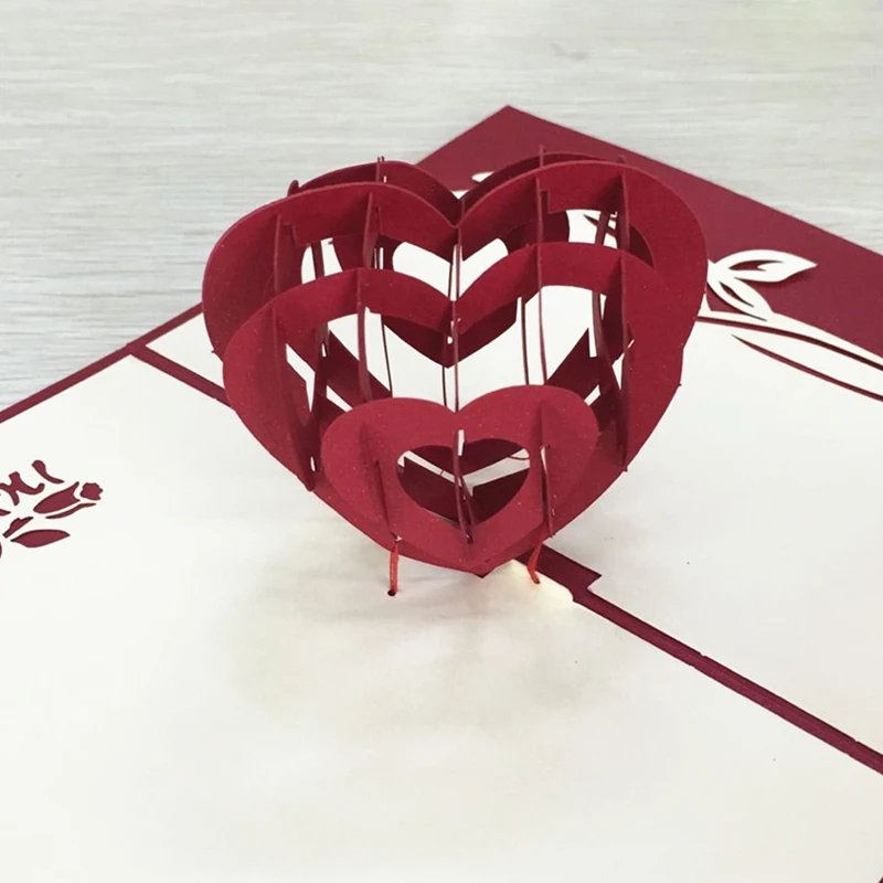 1 шт. образец красное сердце 3D лазерная резка бумага открытка всплывающее окно