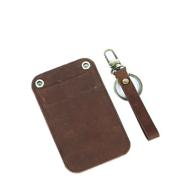 Dark Brown Натуральная кожа держатель для карт кошелек для ключей Мужской винтажный Crazy Horse воловья кожа короткий тонкий кредитный держатель для карт s чехол с кольцом для ключей - Цвет: Dark Brown