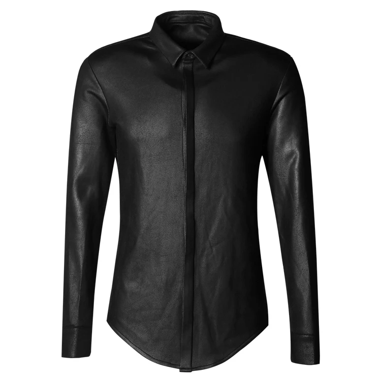 Мужская Осенняя рубашка черная с длинным рукавом в стиле ретро тонкая эластичная