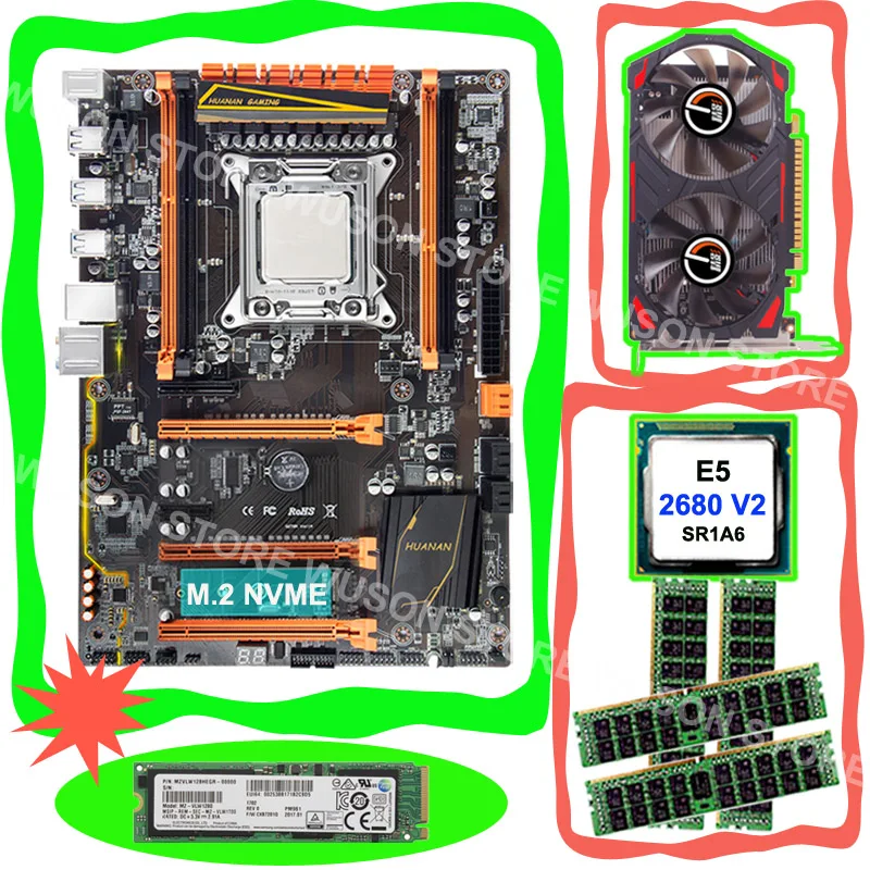 Скидка материнская плата с M.2 128G NVME SSD huanan Zhi X79 материнская плата cpu Xeon E5 2680 V2 ram 4*8G 1600 REG ECC GPU GTX750TI 2G