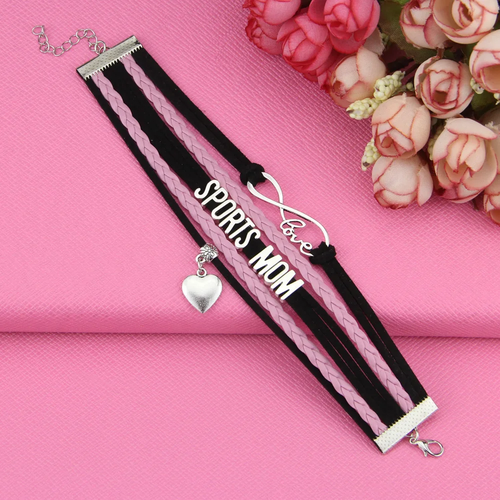 Браслет-цепочка Бесконечная любовь спорт Мама Любовь Кулон Черный Розовый Шнур