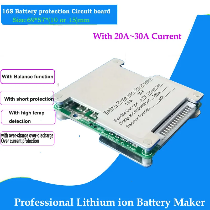 

16S 60V (67.2V) lithium ion battery BMS with 20A constant working current for e-bike li-ion battery and others