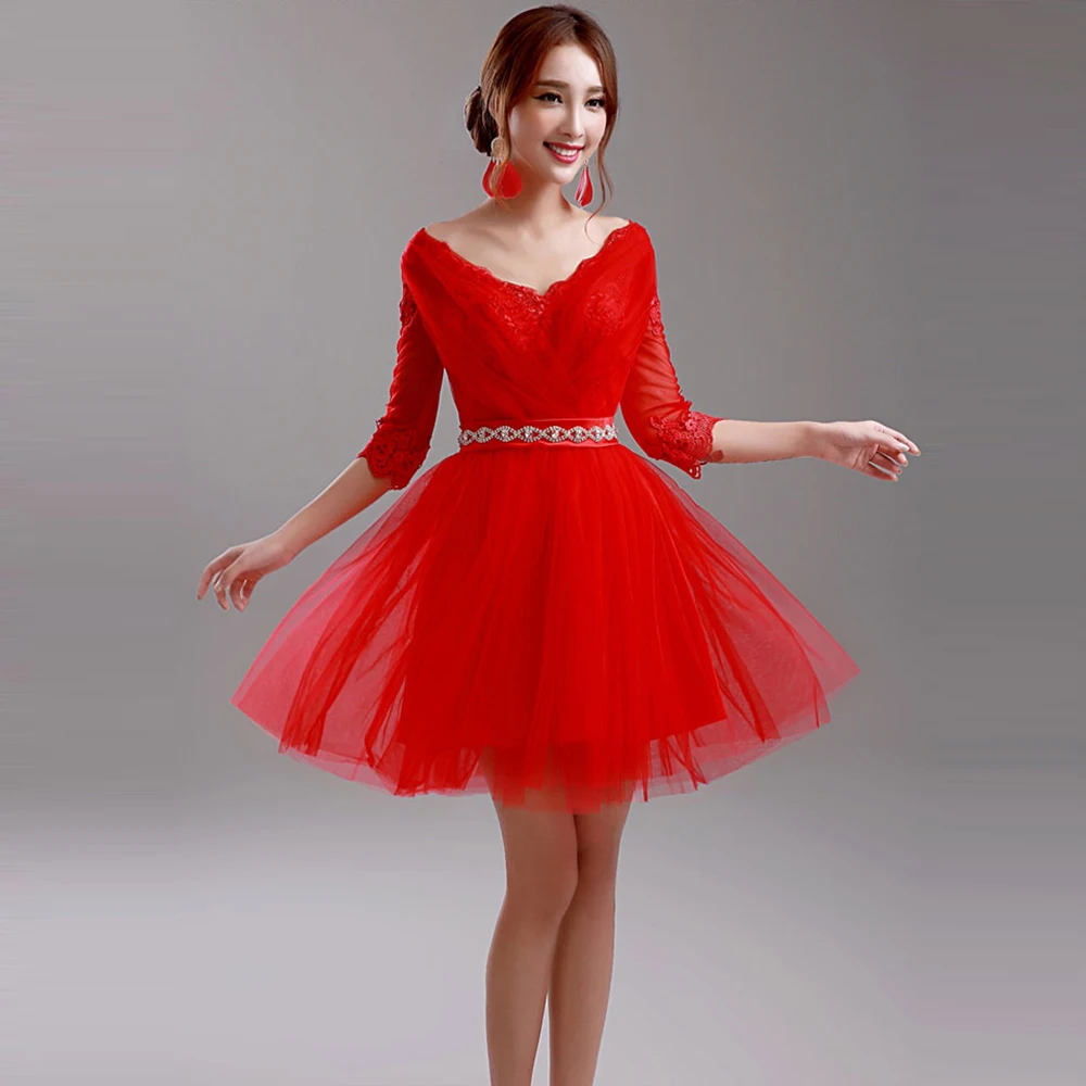Новый 2016 sexy red кружева глубокий v шеи блесток кристалл молнии свадебное платье