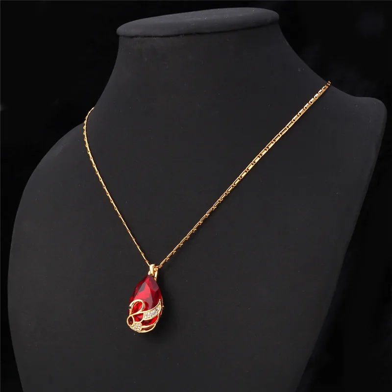 Kpop хрустальные ожерелья золотой цвет синий/красный камень горный хрусталь кулон