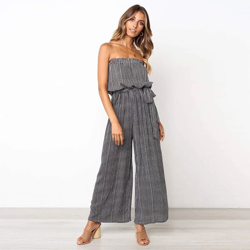 Женские комбинезоны и спортивные костюмы в полоску без рукавов с открытыми