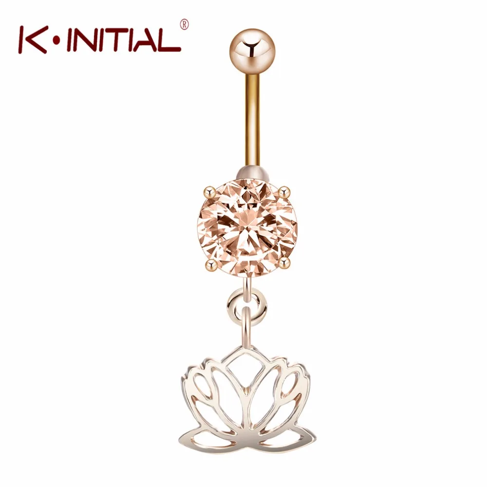 Kinitial Lotus Shaped Кулоны кольцо в пупок женское свадебное циркониевое для помолвки