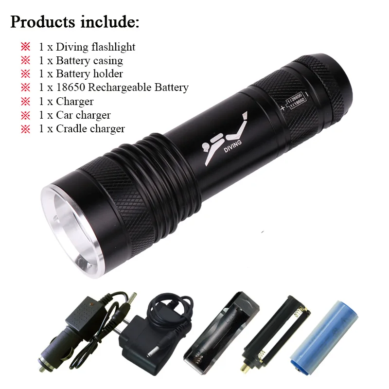 scuba flashlights C Подводный фонарь, светильник для подводного плавания, фонарик для дайвинга, УФ-фиолетовый светильник, xml t6, водонепроницаемый фонарь, 26650 или 18650 или AAA батарея - Испускаемый цвет: scuba flashlights C