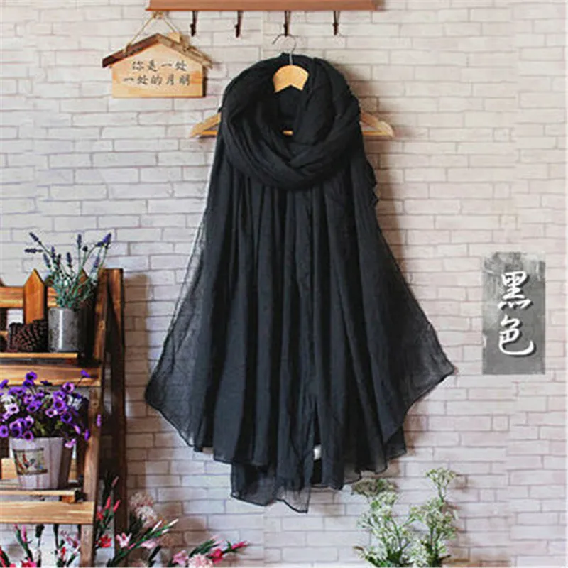 Oversize из хлопка и льна обертывания Макси обычный шарф модные однотонные Платки