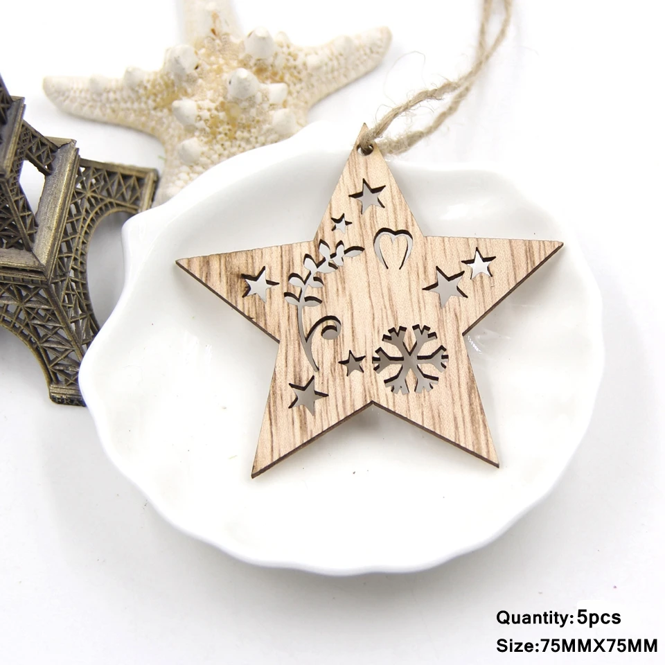 Star 5 шт. милые винтажные рождественские деревянные подвески, украшения DIY деревянные поделки детский подарок орнамент с рождественской елкой украшения для рождественской вечеринки - Цвет: Star