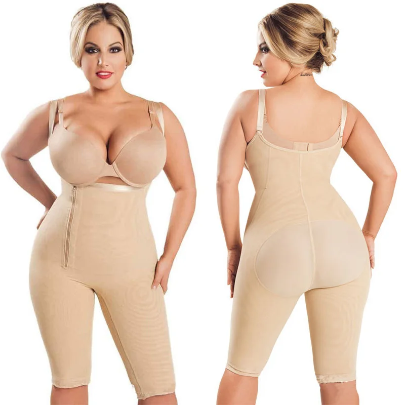 AC099 Beige CR размера плюс 5XL латексный женский формирователь тела пост липосакции пояс клип молния комбинезон жилетка пояс Корректирующее белье - Цвет: AC099 Beige