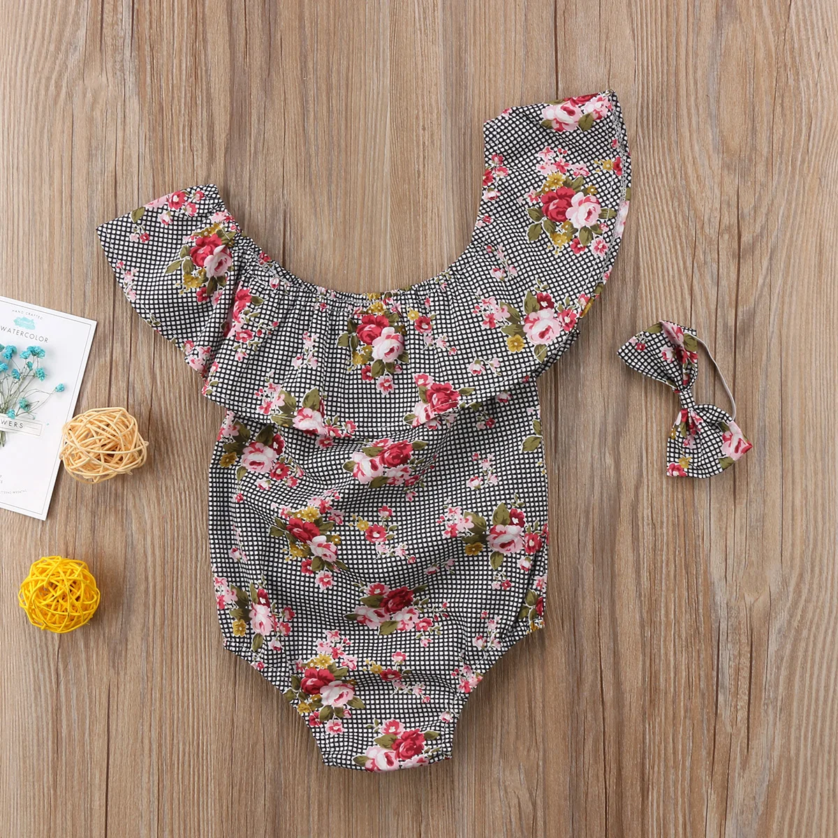 

2018New Arrival Newborn Infant Baby Girl Floral Cotton Slanted Shoulder Bodysuit Jumpsuit Outfits Sunsuit 0-3T