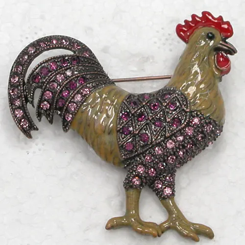 

Purple Rhinestone Rooster Pin brooches C533 D3