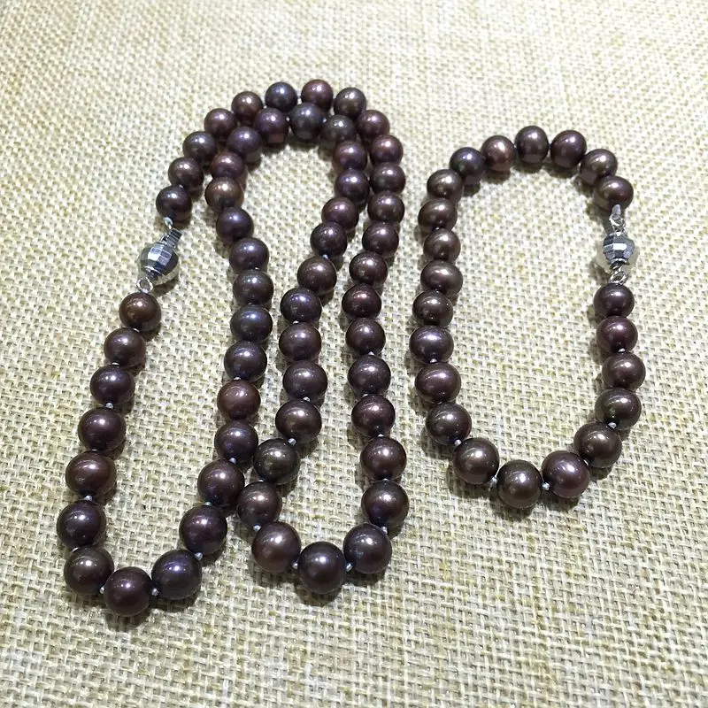 fine jewelry set brown color good quality perfectly round 100% natural Cultured freshwater pearls Classic necklace choker | Украшения и