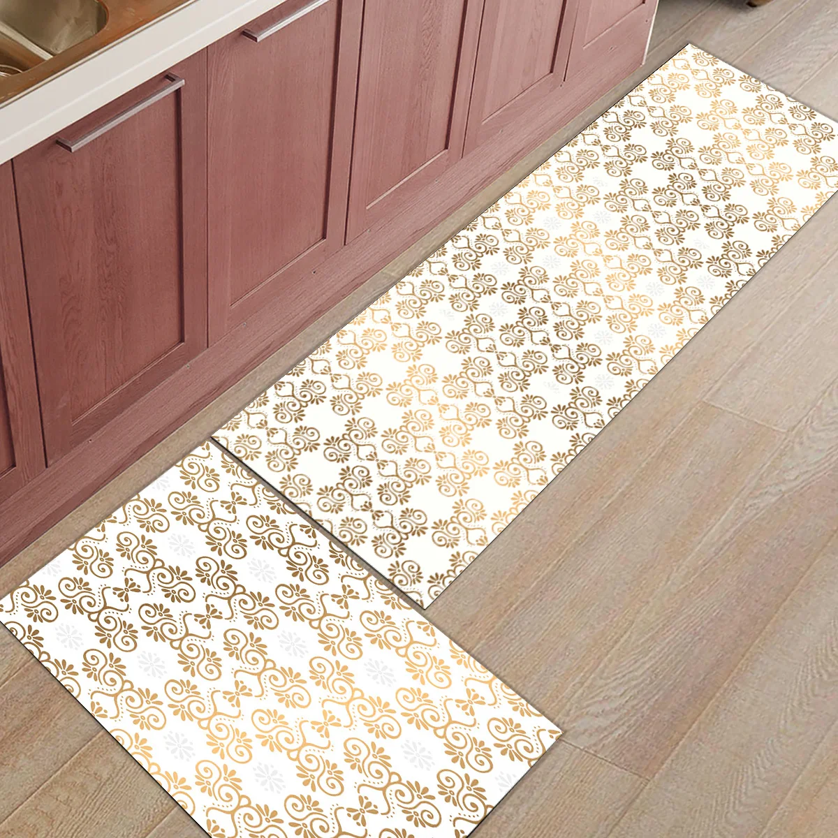 Золотой марокканский узор Дамаск 2 шт. дверные коврики для входного Пути Грязи