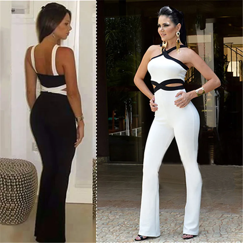 Женская Мода пикантные летние без рукавов полые спинки ремень комбинезон черный