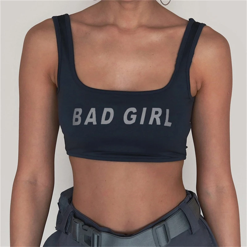 Women Summer Vest Top Letter Printed Sport Fitness U-Neck Sleeveless Tops 3M reflection Crop | Женская одежда