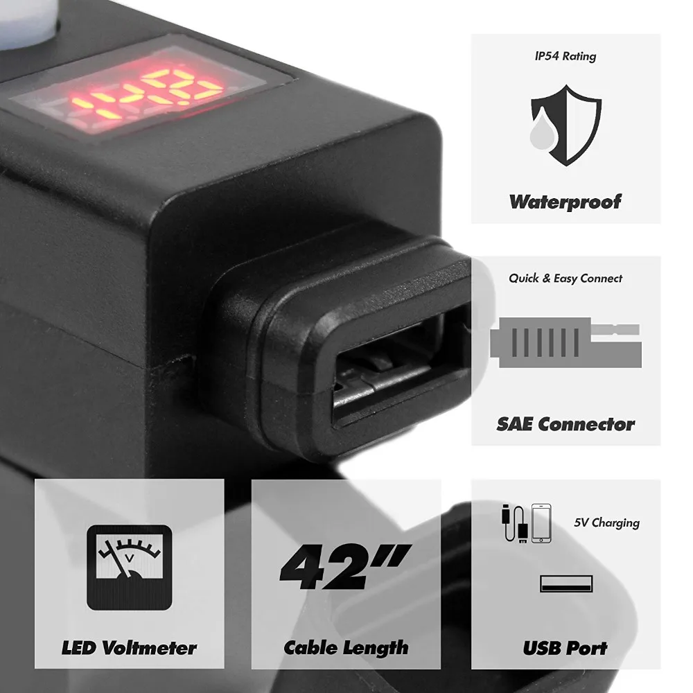 Крепление зажим на руль мотоцикла водонепроницаемый переходник SAE к USB для