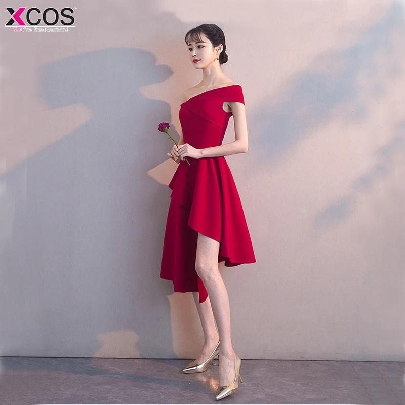 Вишневое коктейльное платье сексуальный ассиметричный Для женщин 2018 без рукавов