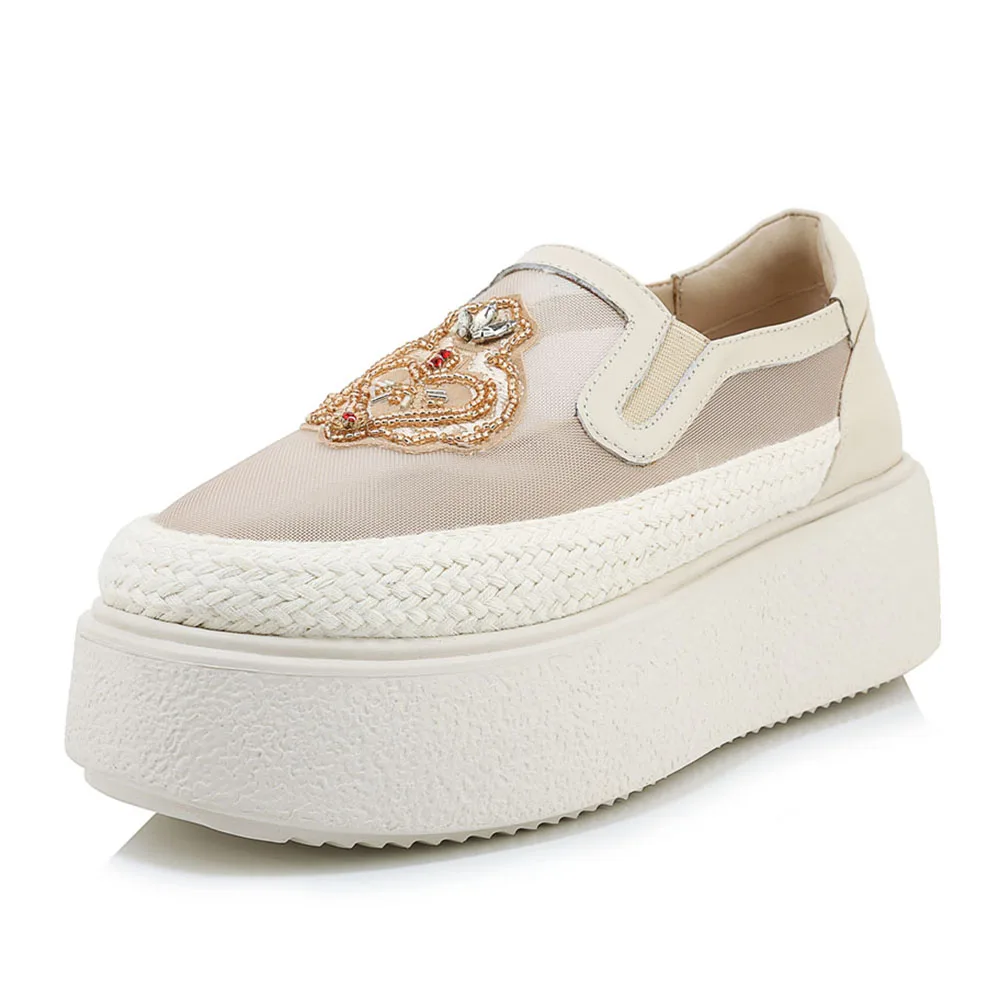 Женские лоферы на платформе роскошная обувь плоской подошве с вышивкой ручной