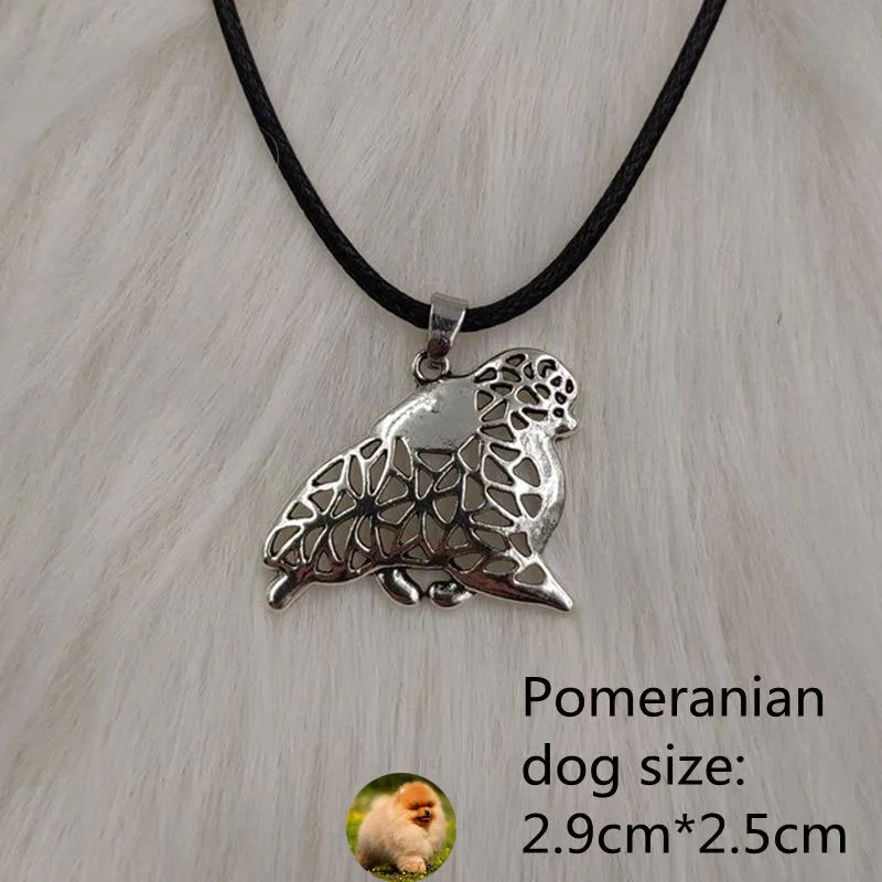 Pomeranian Веревочное ожерелье с подвеской в виде собаки и животного, античное серебро, Хаски, померанский пудель, ювелирное изделие для женщин, мужчин, женщин, в стиле панк, милое - Окраска металла: Pomeranian