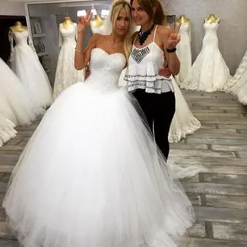 Strapless White Tulle Bling Bling Sequins Beaded Sweetheart Puffy Ball Gowns Wedding Dresses Long Bridal Dresses
