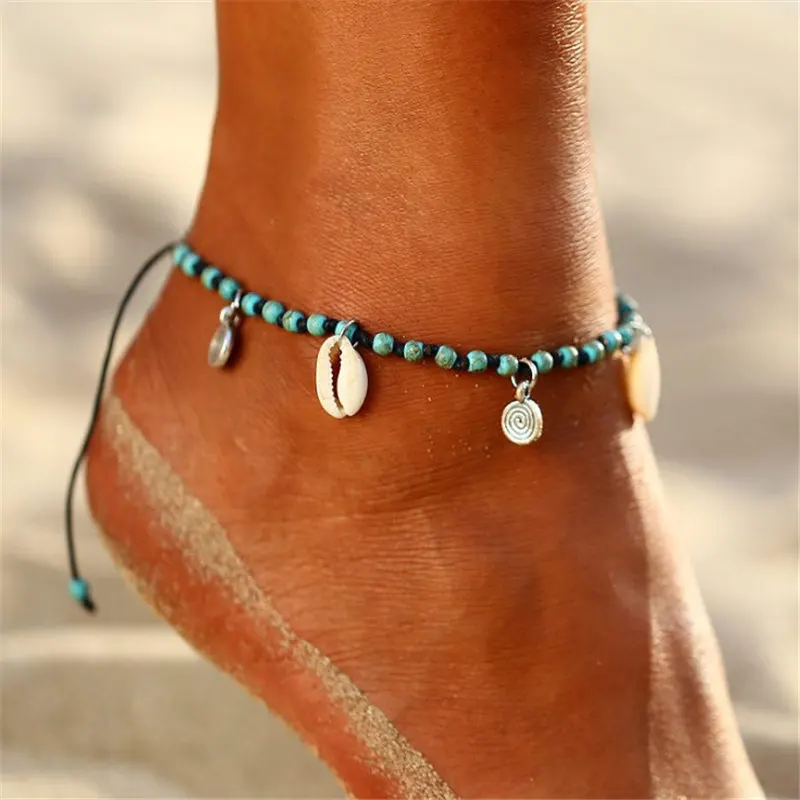 Женский винтажный браслет в богемном стиле с бусинами виде ракушек цепочка на