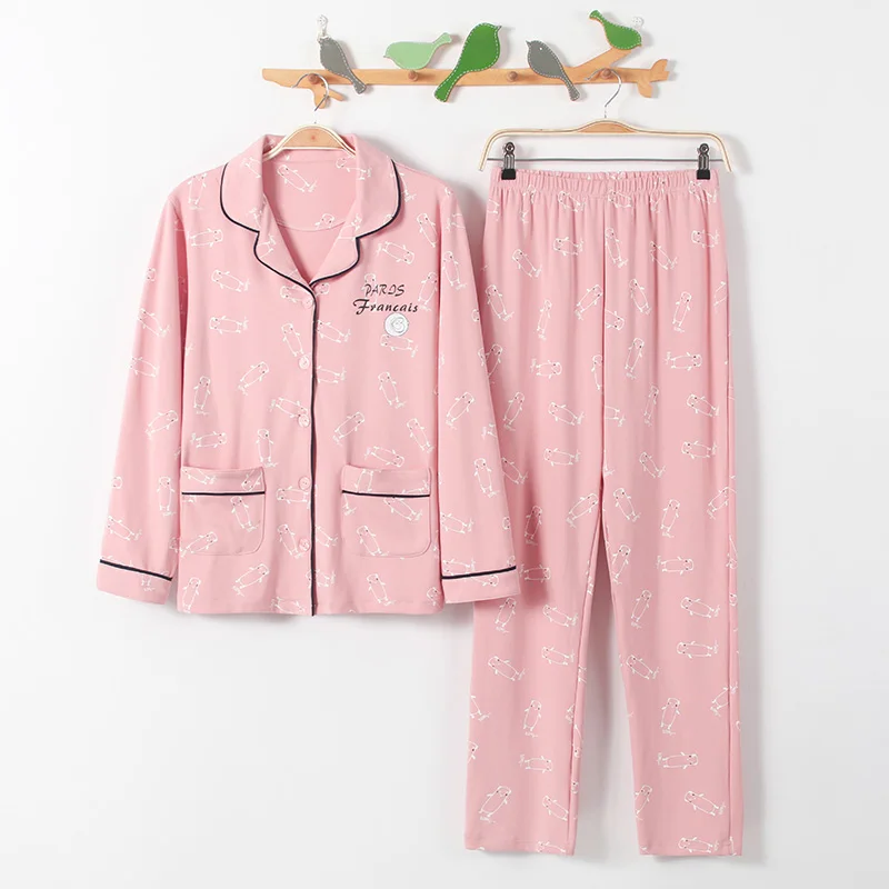 Женские пижамы Демисезонный теплый хлопок плюс Размеры розовая пижама костюм