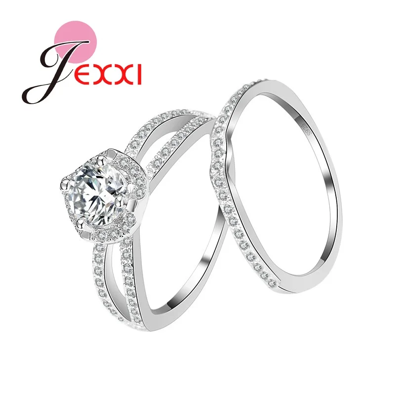 

Fashion 2PCS/Lot Wedding Rings For Women High Quality 925 Sterling Silver CZ Crystal Propose Engagement Ring Set
