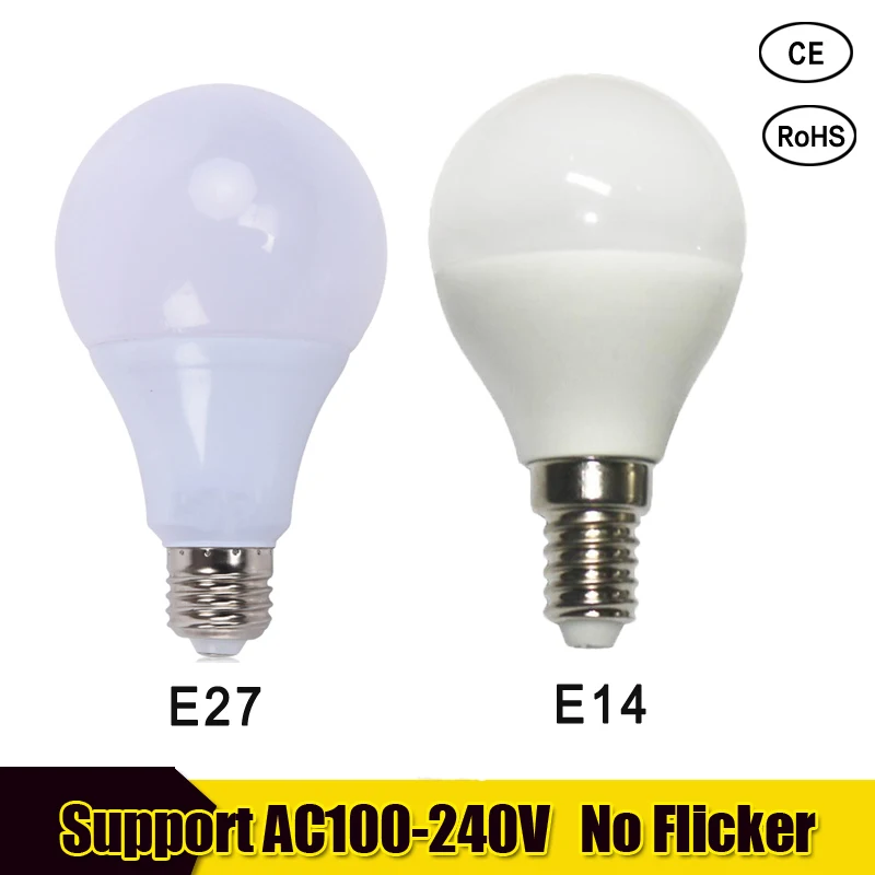 Светодиодные лампы E27 E14 LED b22 110 v 220 3 w 5 7 9 12 15 светодиодные для люстры холодной