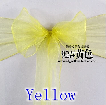 

Yellow color Organza sash chair sash crystal sash wedding party hotel show decoration shimmer shiny bow tie chair band