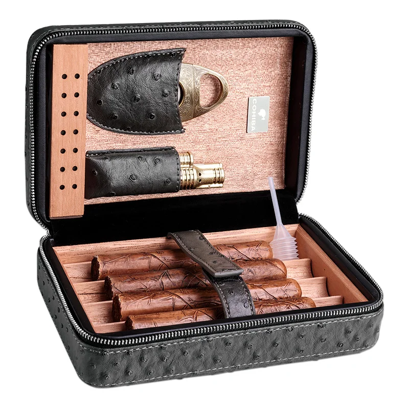 CIGARLOONG cohiba кожаный портсигар Портативный хьюмидор увлажнитель с сигарой резак и зажигалка с защитой от ветра BH-1001